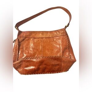 Hobo Originals Brown Leather Shoulder Bag‎ Magnetic Top Zipper Side Pocket